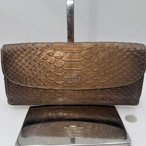 Coach Metallic Bronze Python Embossed Leather Slim Envelope Wallet